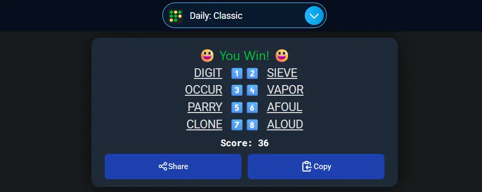screenshot of octordle best possible score