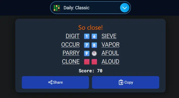 screenshot of octordle good score